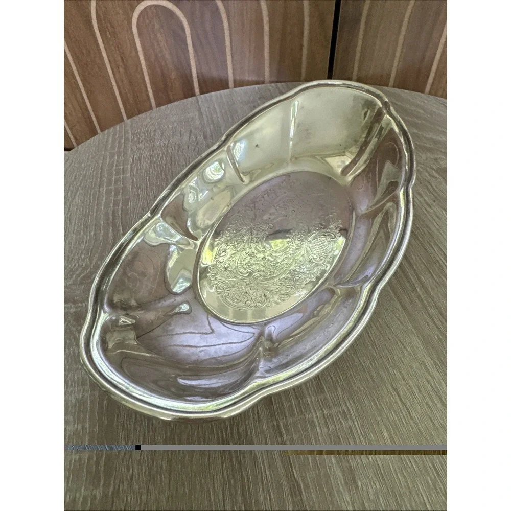 Vintage Silverplate Oval Serving Dish Floral Engraved 12